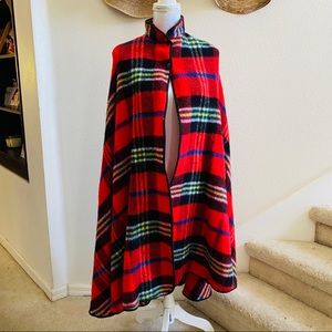 Pogues vintage red plaid cape blanket coat long warm